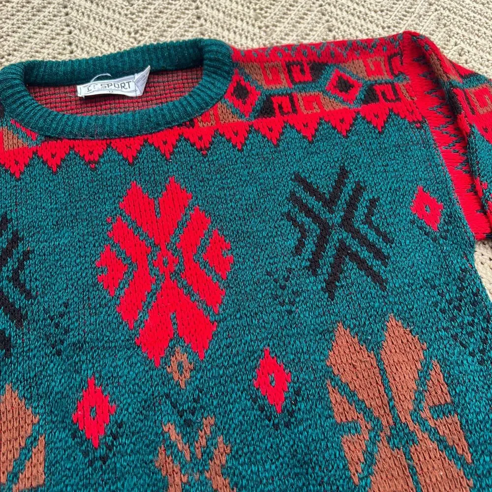 Vintage 90s Fair Isle Snowflake Grandpa Sweater CC Sport -‎ Size Medium